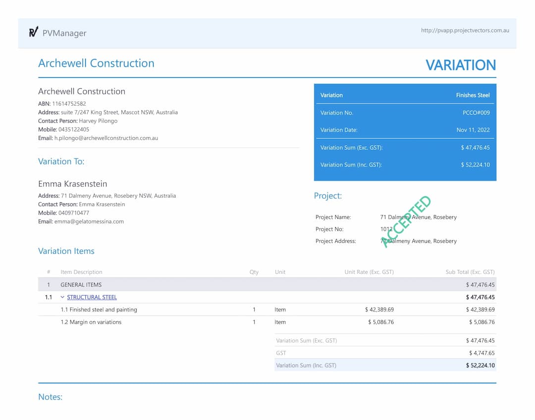 Managing Construction Variations