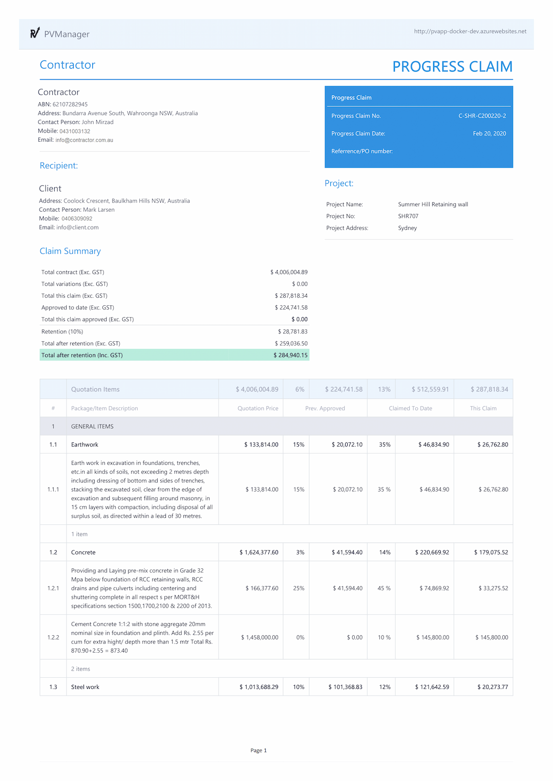 Electronic claim template